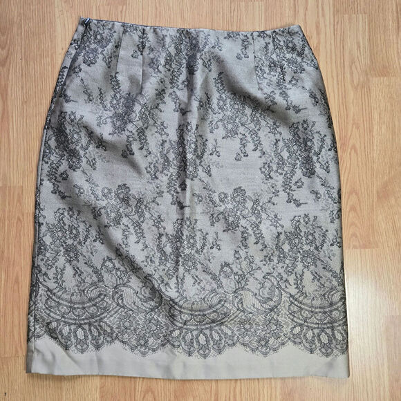 Talbots Womens Vintage Y2K Silver Gray Lace Print Pencil Skirt 12 Whimsigoth - Picture 5 of 10